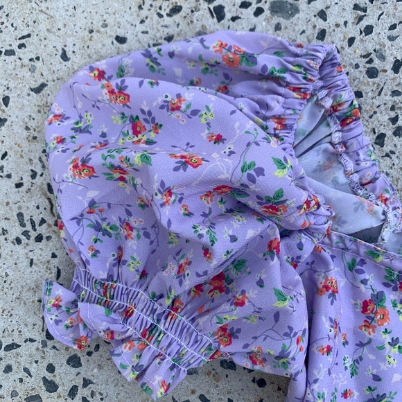 Lilac Flower Puffy Short Sleeve Bra Top $4.99 SHIP - Picture 2 of 6